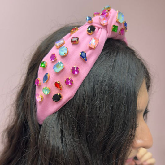 Pink Knotted Jeweled Headband