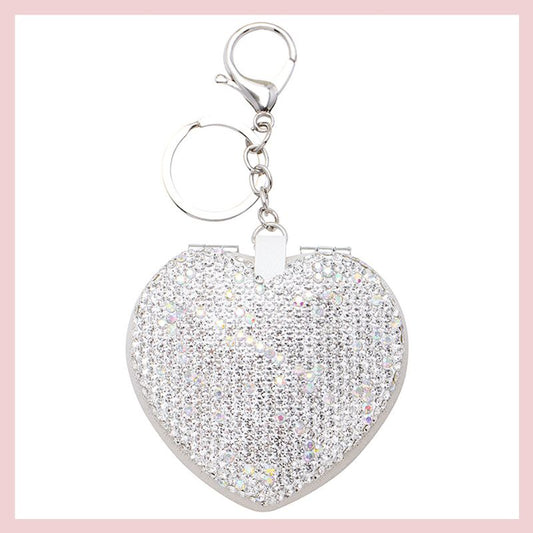 Rhinestone Heart Mirror Keychain