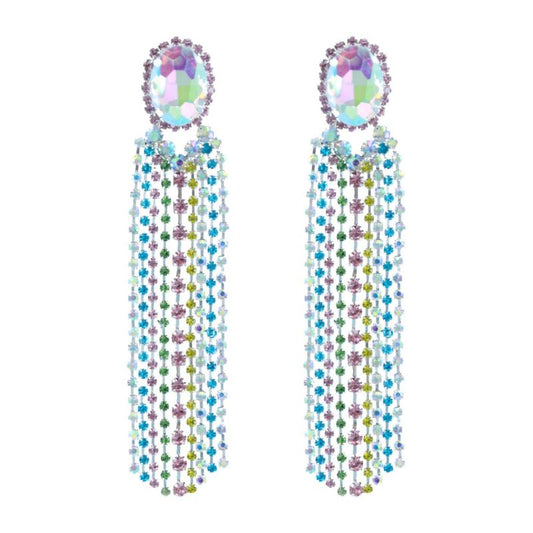 Rhinestone Multicolor Fringe Earrings