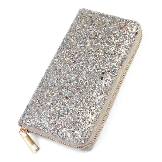 Silver Glitter Zipper Wallet