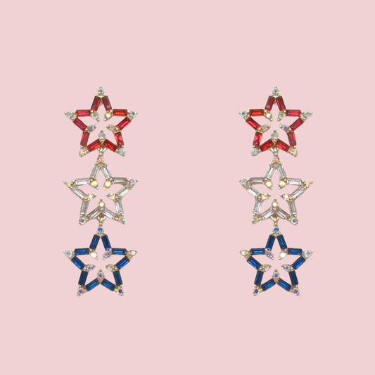 Rhinestone Star USA Red White Blue Drop Earring