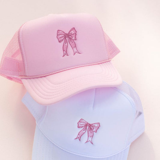 Bow Embroidery Pink Trucker Hat