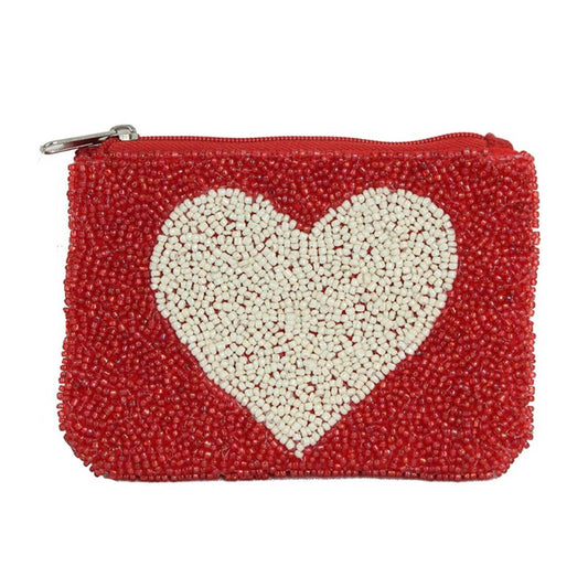 Heart Seed Bead Coin Purse